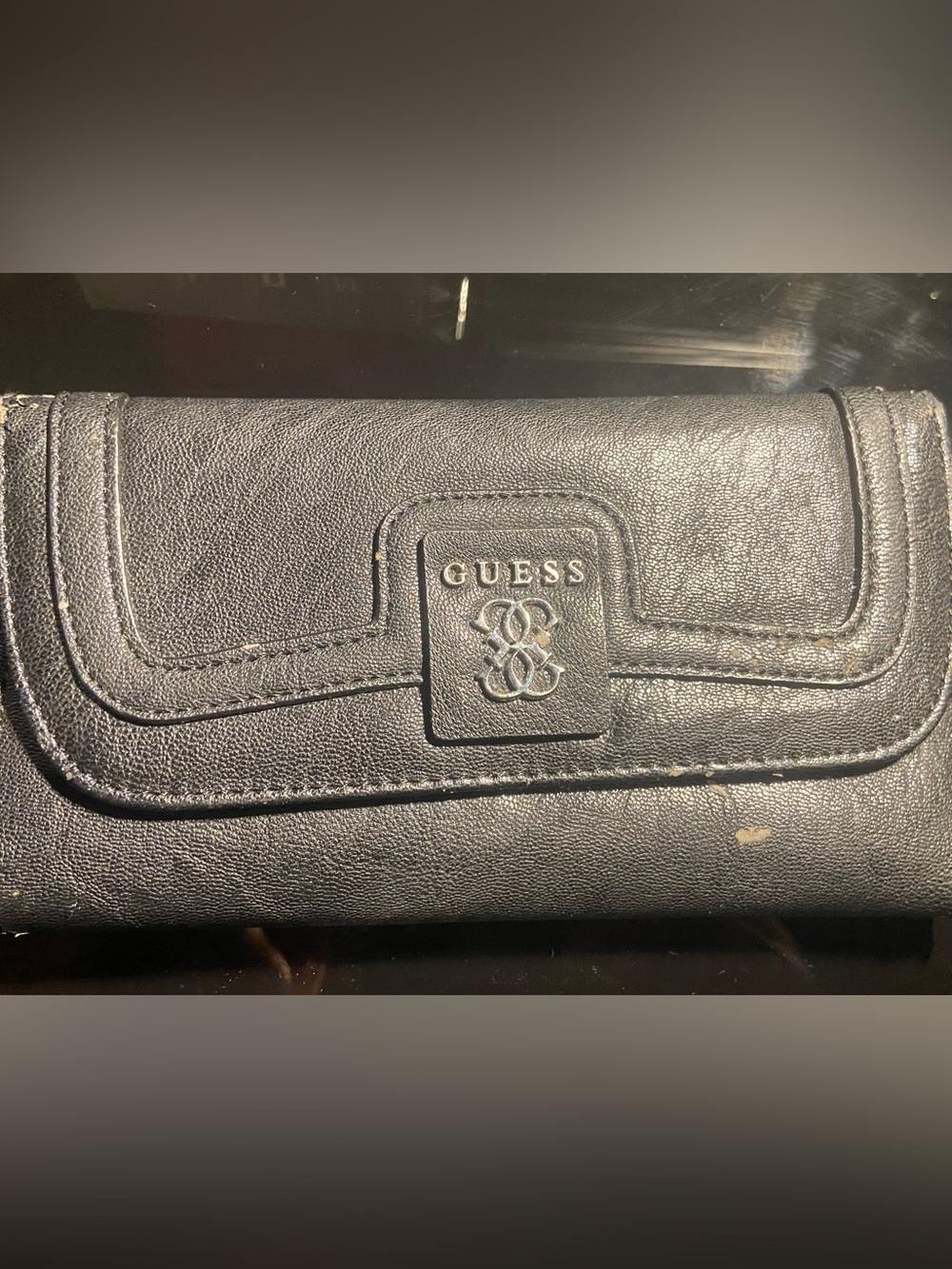 GUESS Black Leather Bi-Fold Wallet with Logo Plate